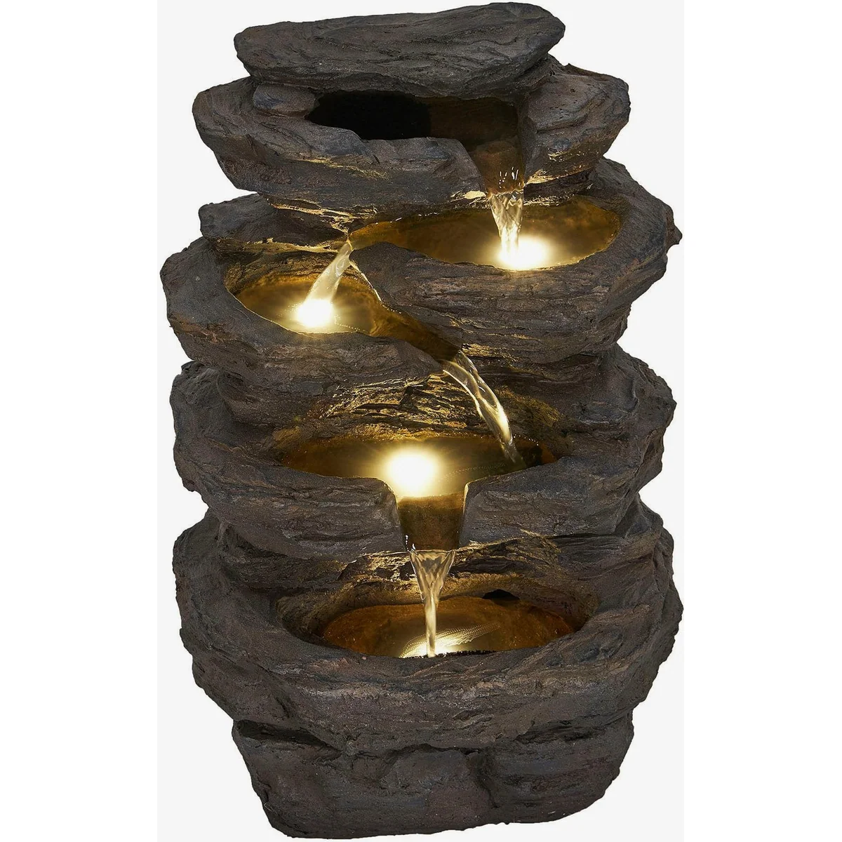 AcquaArte MIRAS Gartenbrunnen Wasserfall, dekorative Felsoptik, LED-Beleuchtung inklusive