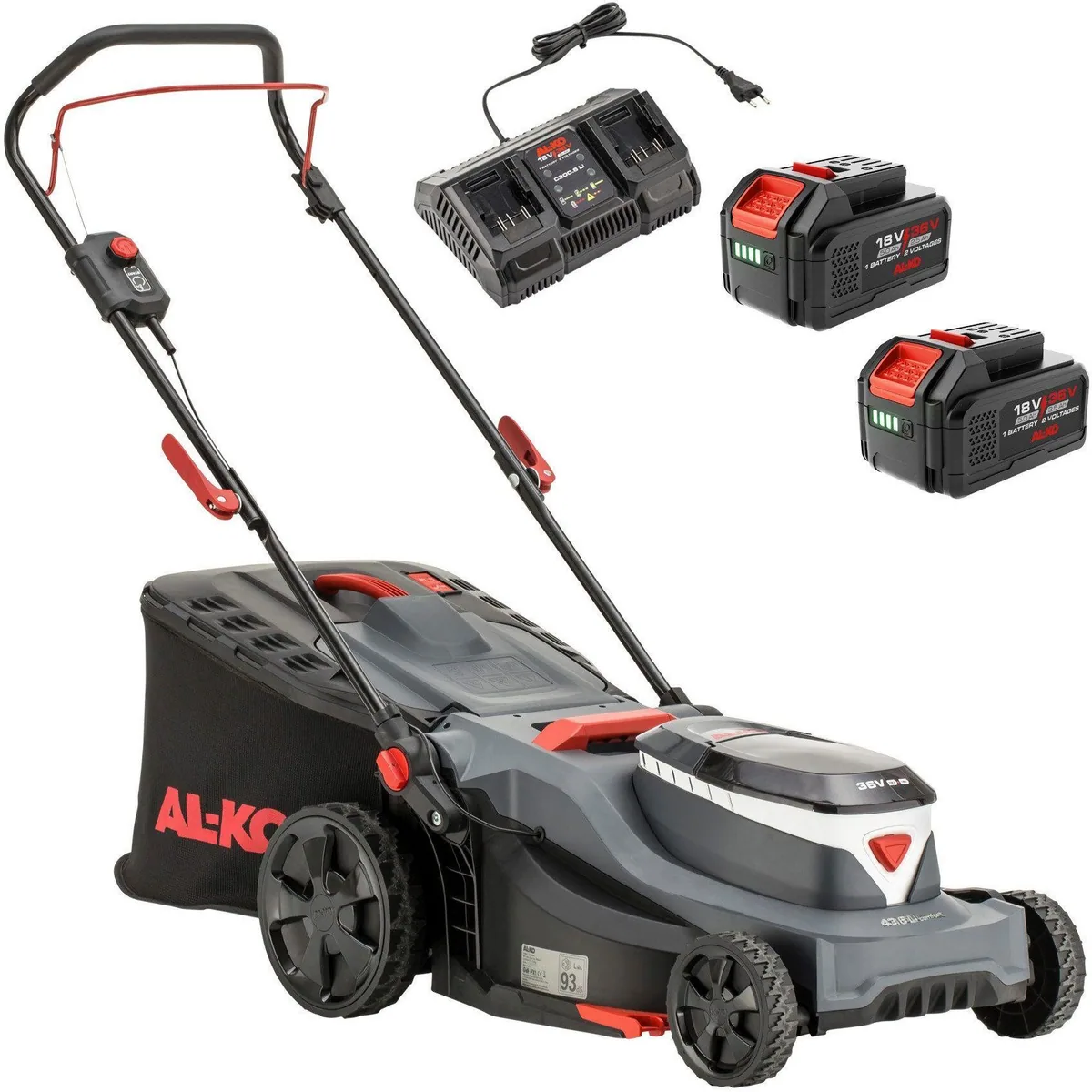 AL-KO 43.6 Li Comfort Set, 43 cm Schnittbreite, inkl. 2x Akkus und Doppelladegerät