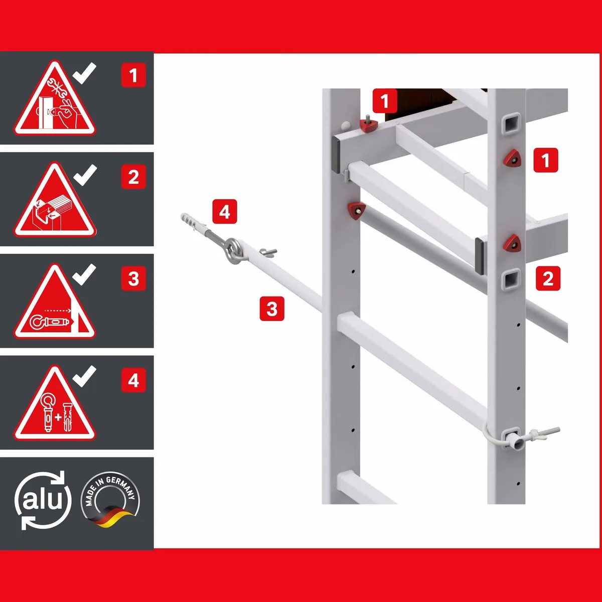 ALTEC Aluminium Arbeitsgerüst AluCombine 3.0, maximale Arbeitshöhe 7 Meter, rutschhemmende Füße 2