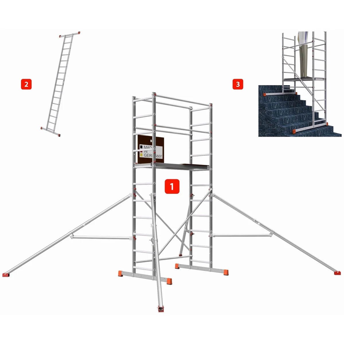 ALTEC Aluminium Arbeitsgerüst AluCombine 4.0, maximale Arbeitshöhe 7 Meter, rutschhemmende Füße, stabiler Stand