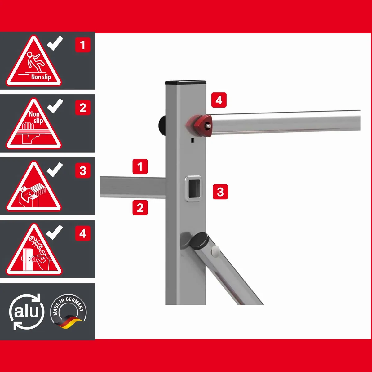 ALTEC Aluminium Arbeitsgerüst AluCombine 4.0, maximale Arbeitshöhe 7 Meter, rutschhemmende Füße, stabiler Stand 4