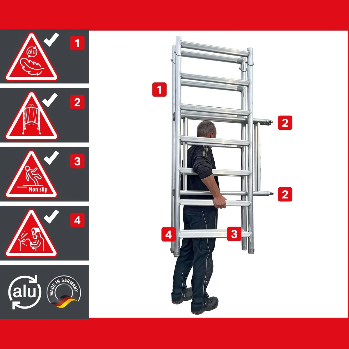 ALTEC Aluminium Klappgerüst AluKlik, höhenverstellbar bis 14m, ohne Werkzeug aufbaubar 3