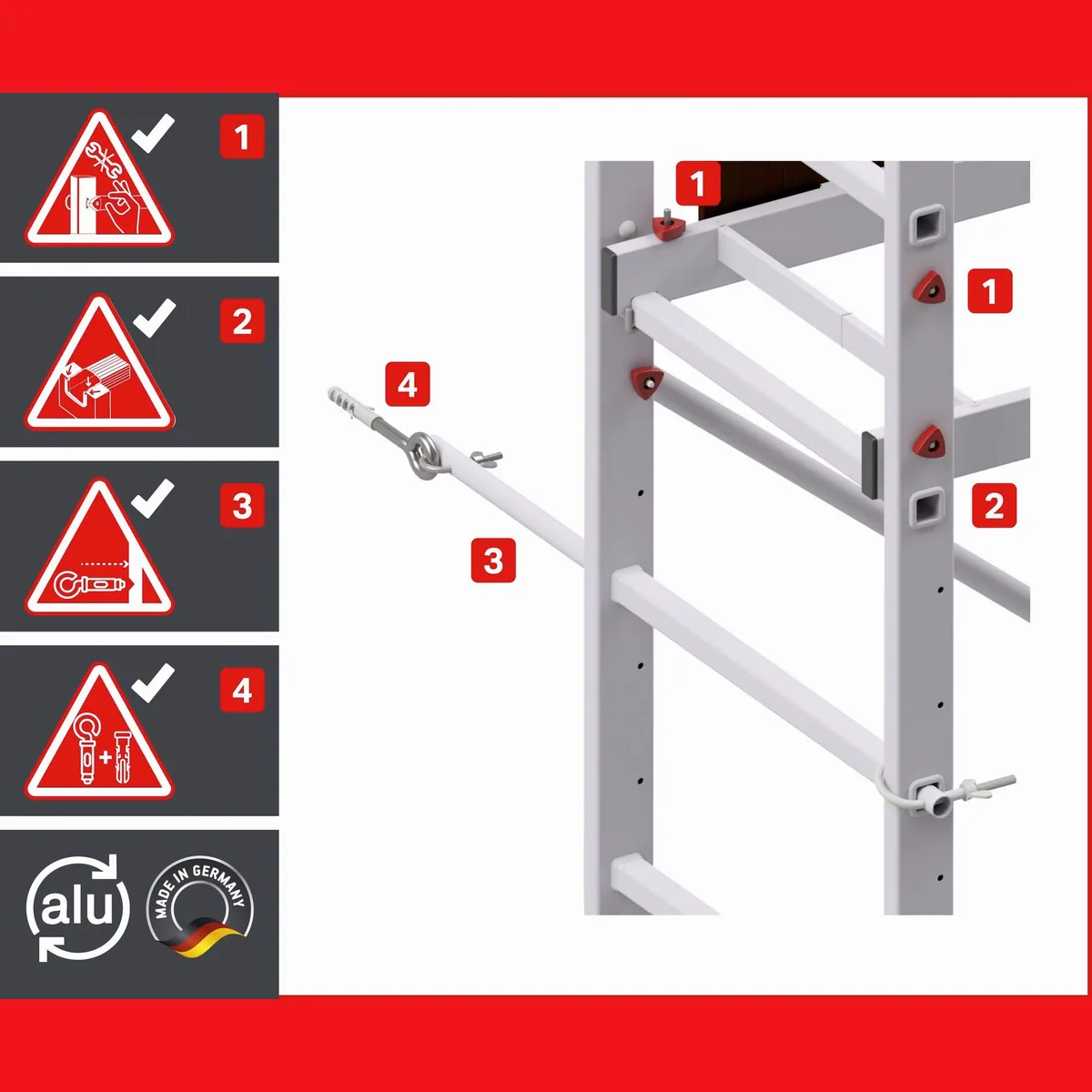 ALTEC Aluminium Fahrgerüst AluCombine 3.0, maximale Arbeitshöhe 7 Meter, 4 Lenkrollen & Wandanker 2