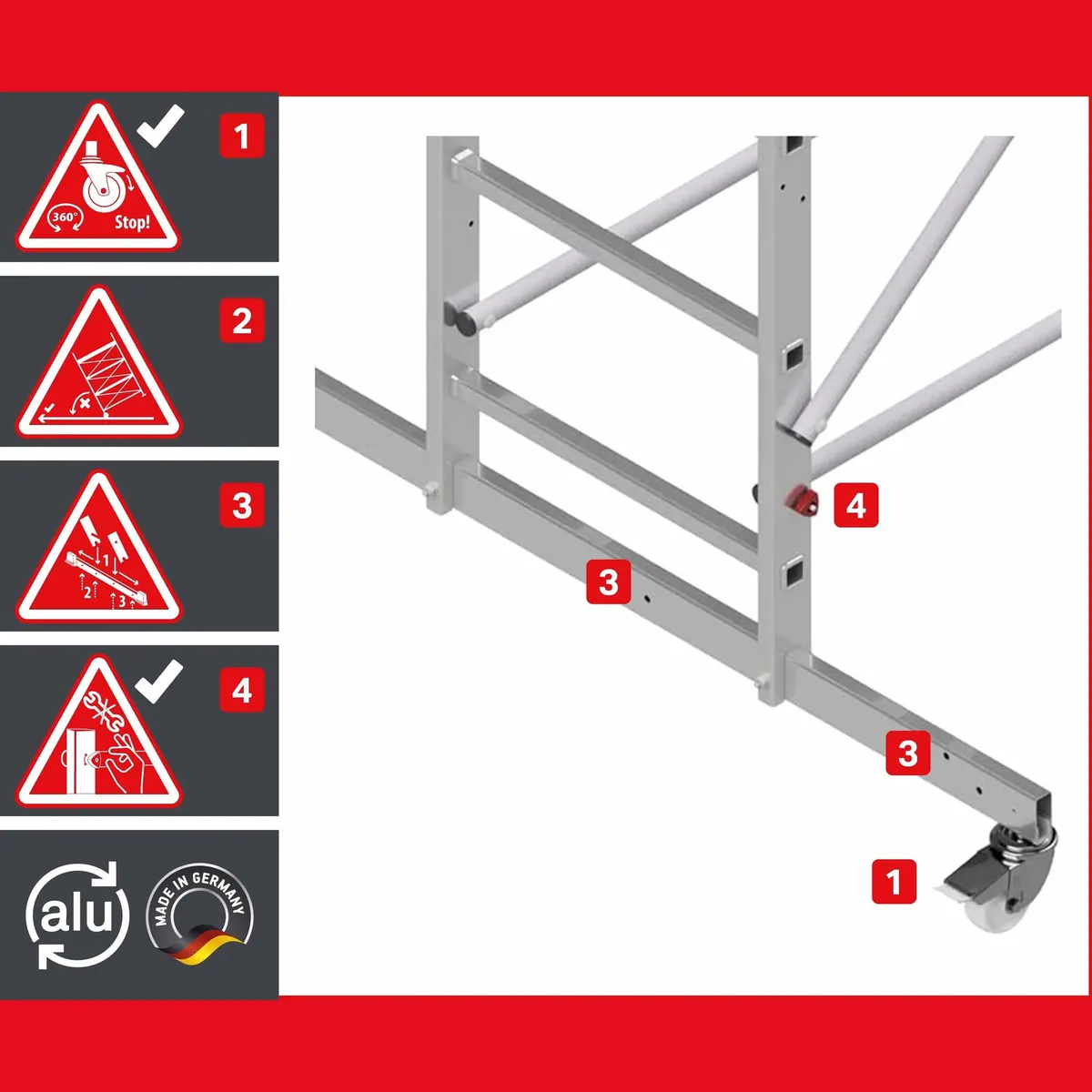 ALTEC Aluminium Fahrgerüst AluCombine 3.0, maximale Arbeitshöhe 7 Meter, 4 Lenkrollen & Wandanker 4