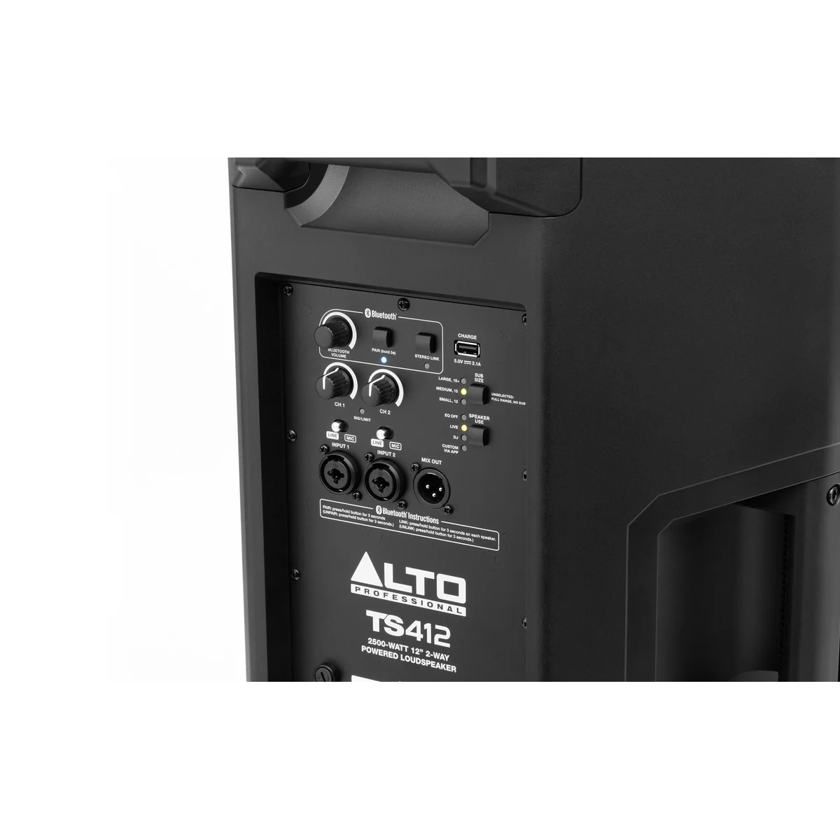 ALTO TS 412 Lautsprechersystem, 2500 Watt Leistung, integrierter 3-Kanal-Mixer, Bluetooth-Funktionalität 5