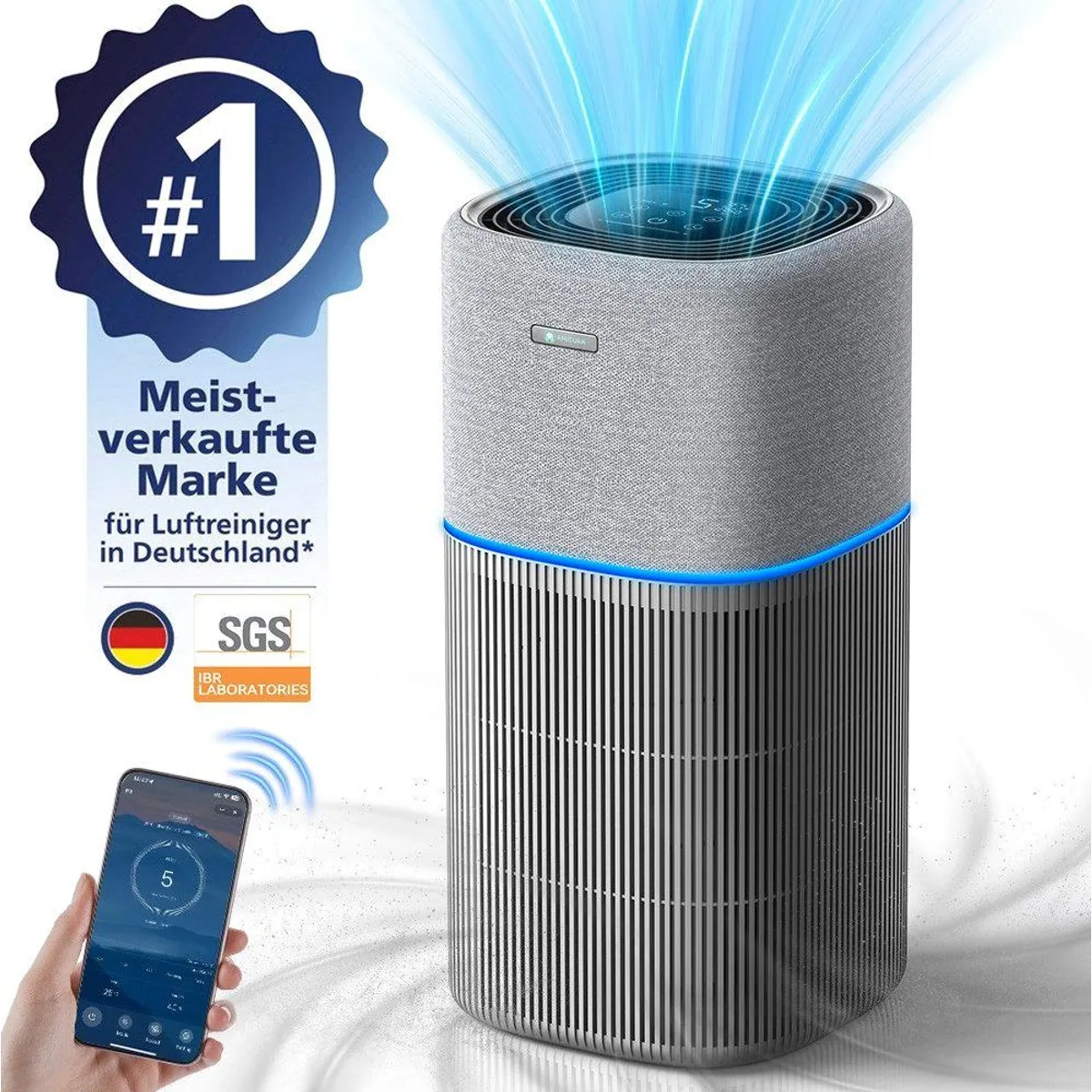 AmiCura AP02 Luftreiniger, HEPA-Filter, Negativ-Ionen-Generator, leiser Betrieb — ideal für Allergiker