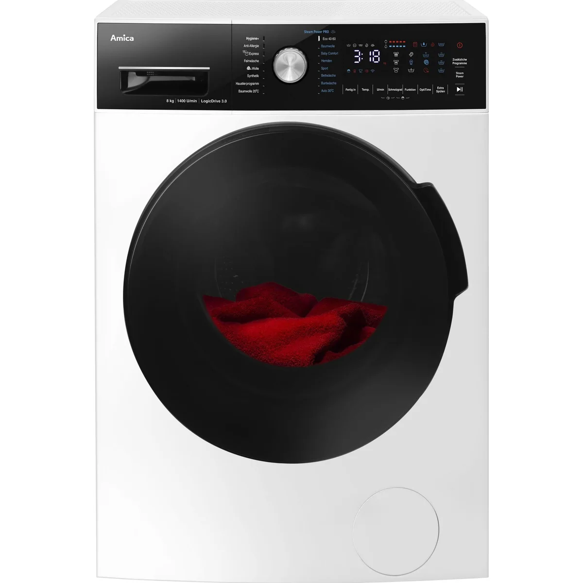 Amica WA 484 091 Waschmaschine, 8 kg Fassungsvermögen, 1400 U/min — Energieeffizienz A, AquaStop, AutoSense