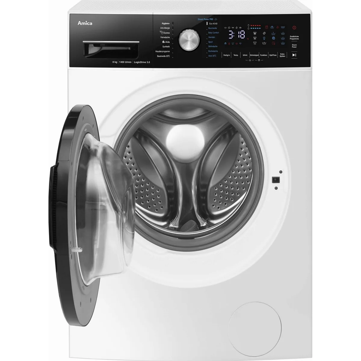 Amica WA 484 091 Waschmaschine, 8 kg Fassungsvermögen, 1400 U/min — Energieeffizienz A, AquaStop, AutoSense 2