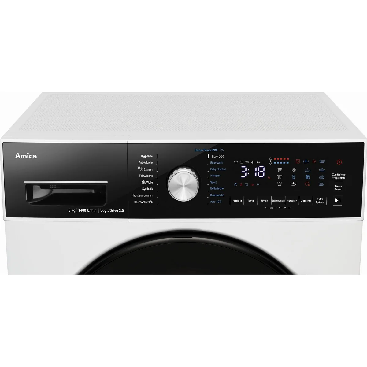 Amica WA 484 091 Waschmaschine, 8 kg Fassungsvermögen, 1400 U/min — Energieeffizienz A, AquaStop, AutoSense 4