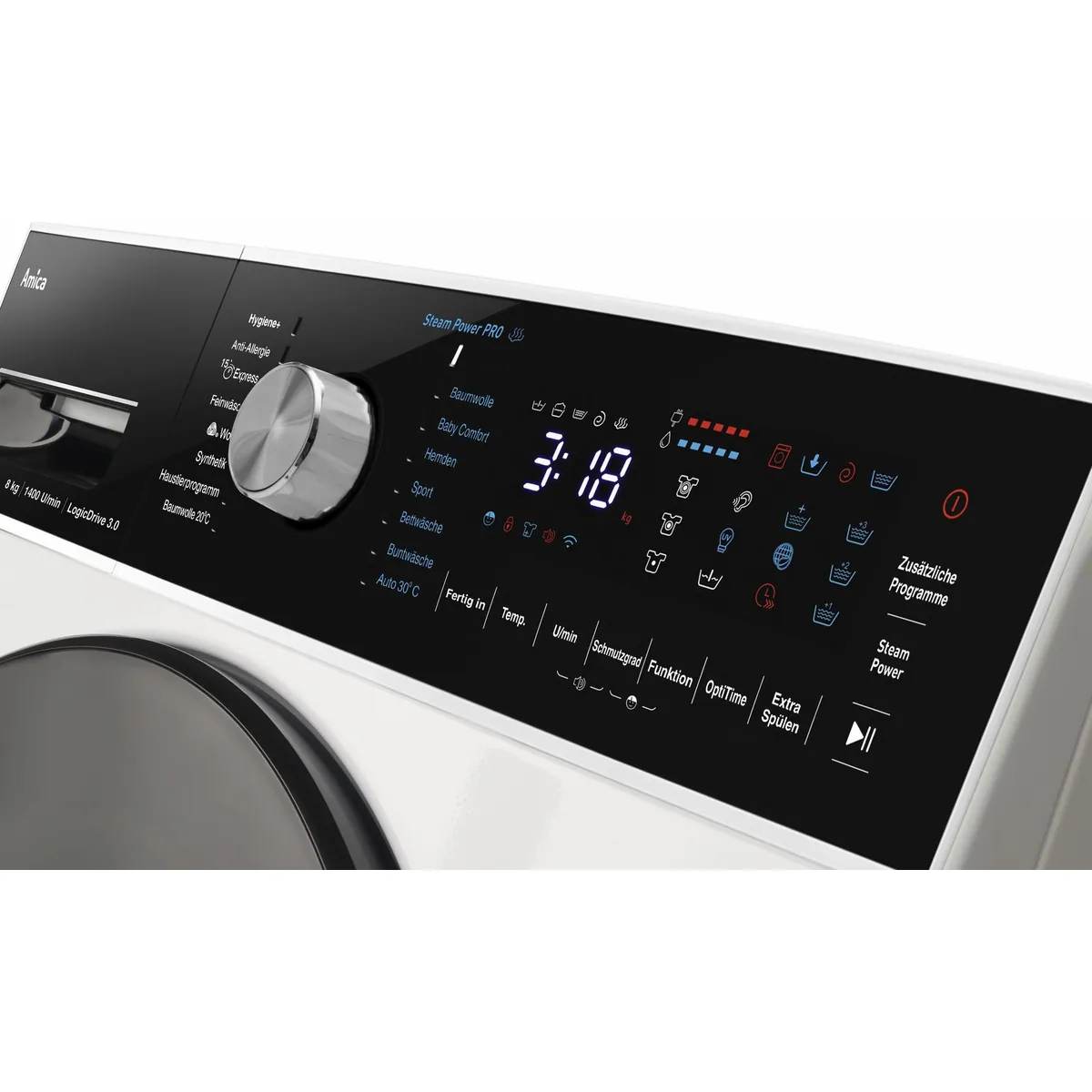 Amica WA 484 091 Waschmaschine, 8 kg Fassungsvermögen, 1400 U/min — Energieeffizienz A, AquaStop, AutoSense 5