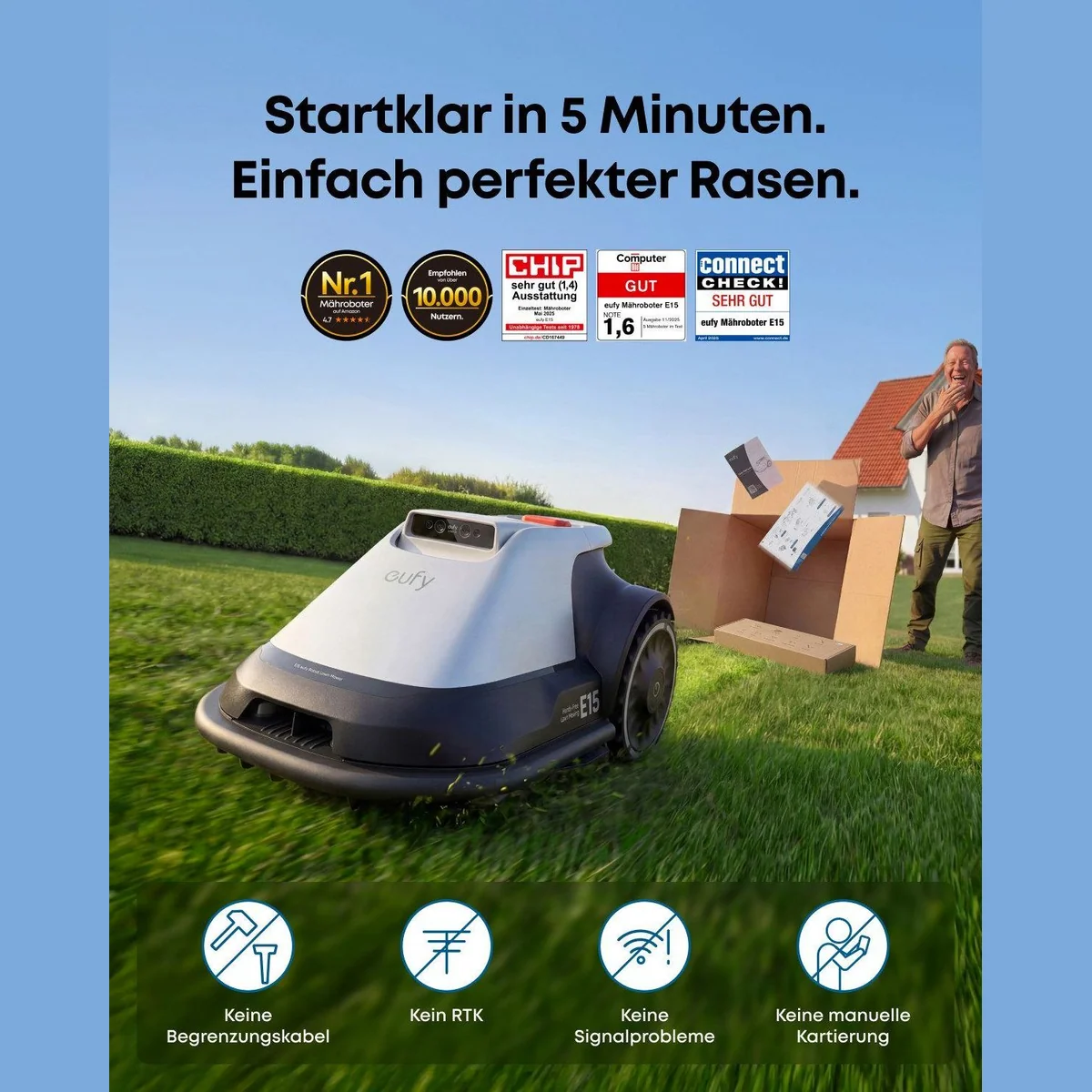 Anker eufy Rasenmähroboter E15, App-Steuerung, Regensensor, Diebstahlschutz — bis 800 m² 5