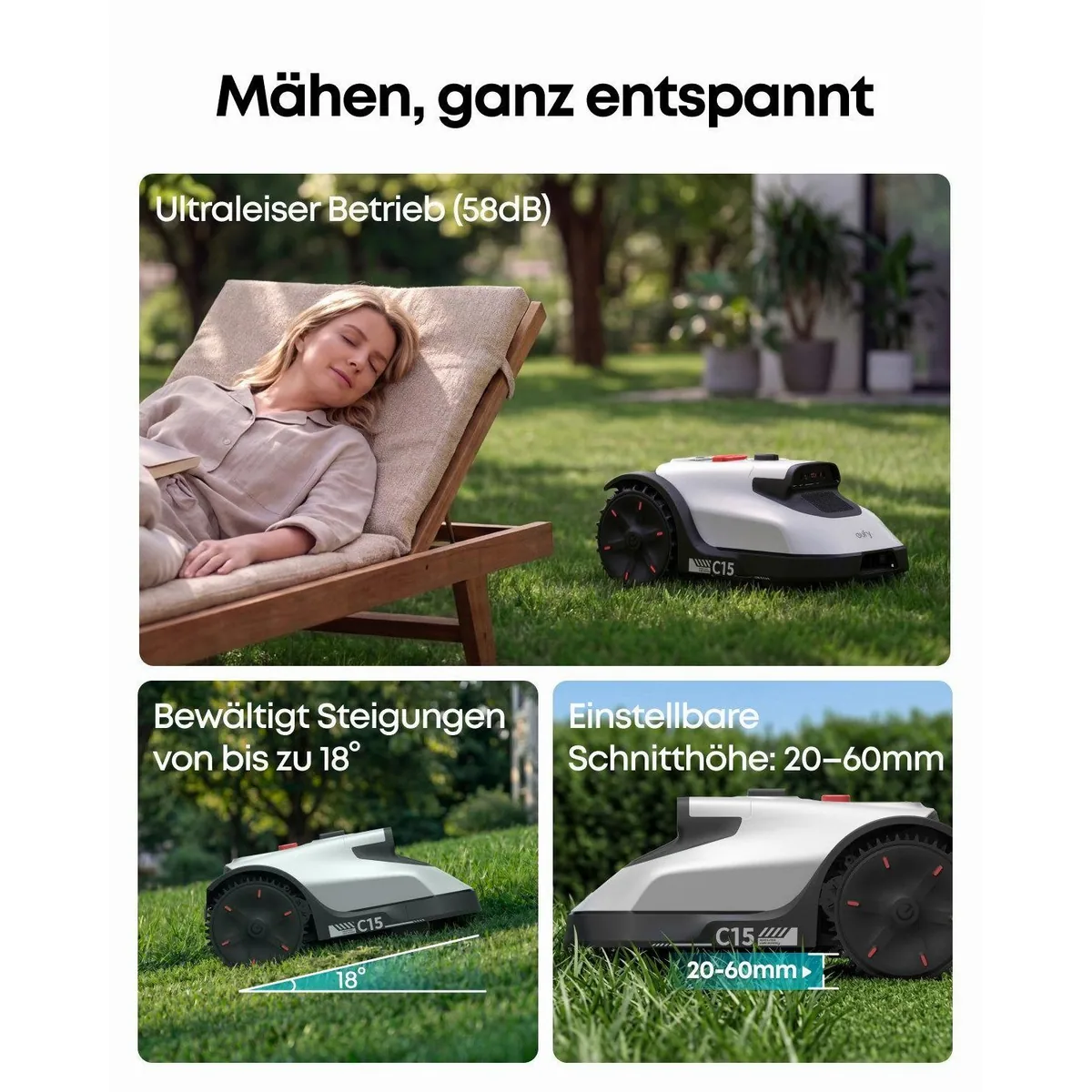 Anker eufy Rasenmähroboter C15, intelligente Navigation, Auto-Kartierung, präzises Randmähen 4