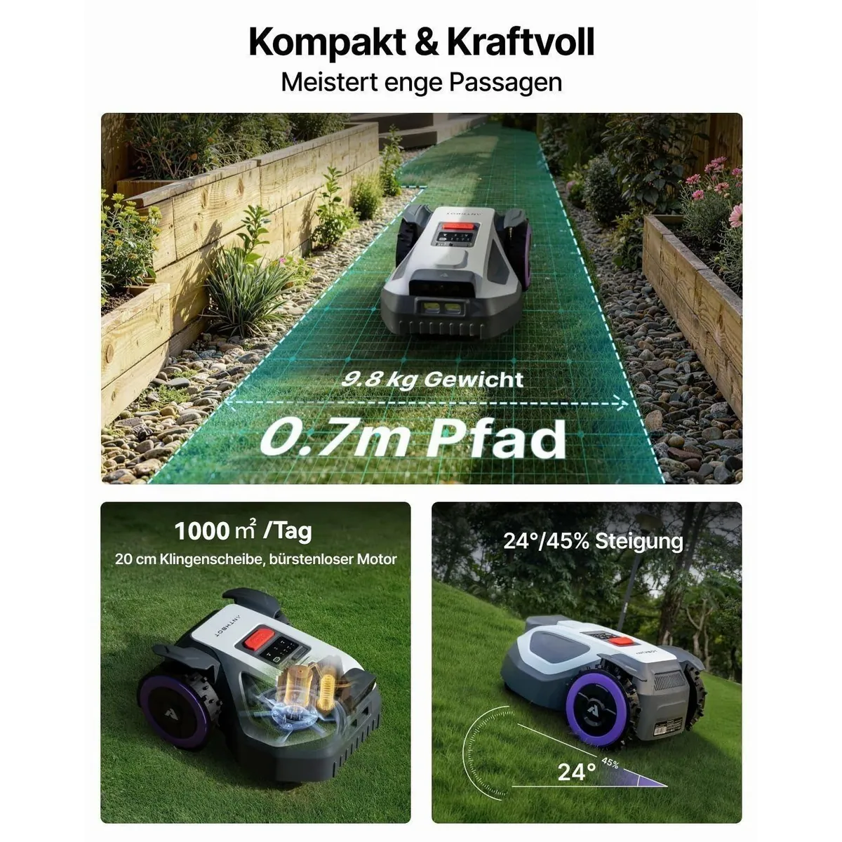 ANTHBOT M9 Rasenmähroboter, intelligente RTK-Navigation & App-Steuerung — für bis zu 1200 m² Rasenfläche 4