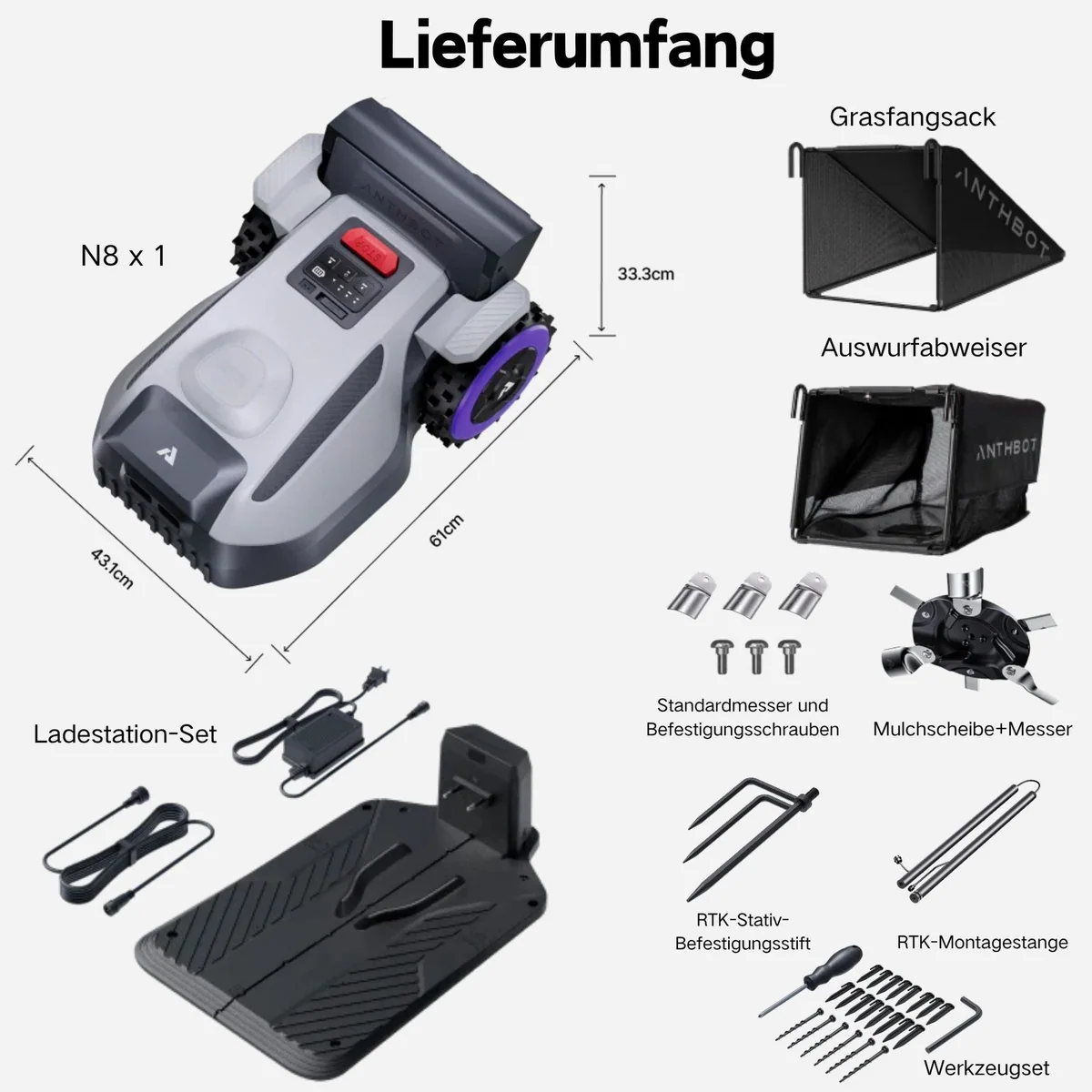 ANTHBOT N8 Mähroboter, 4-in-1 System, Auto-Entleerung, bis 1500 m² 4