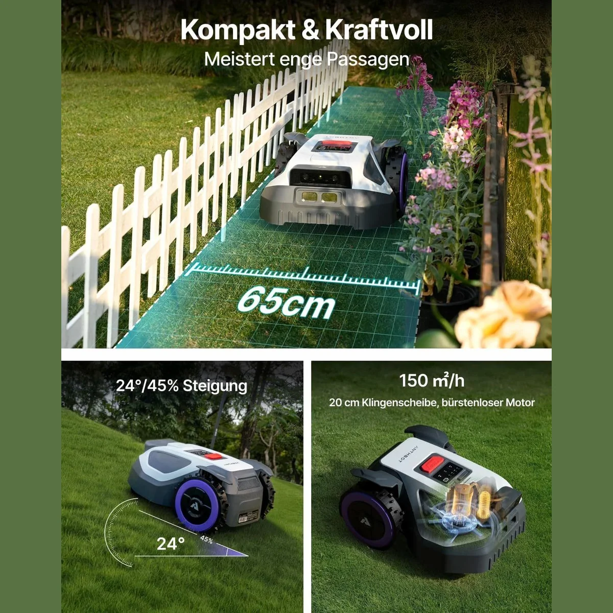 ANTHBOT M9 Mähroboter, RTK-Navigation & HDR-Dual-Vision, bis 1200 m² Rasenfläche 2