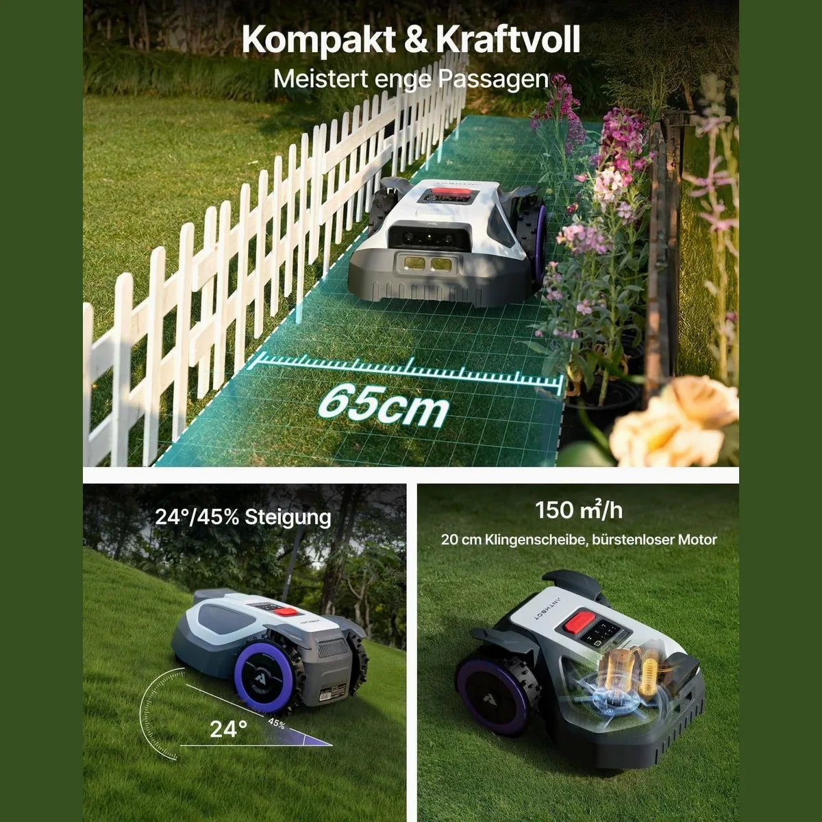 ANTHBOT M5 Rasenmähroboter, RTK-Navigation, KI-Hindernisvermeidung — bis 700 m², 4G-Modul, aktiver Tierschutz 2