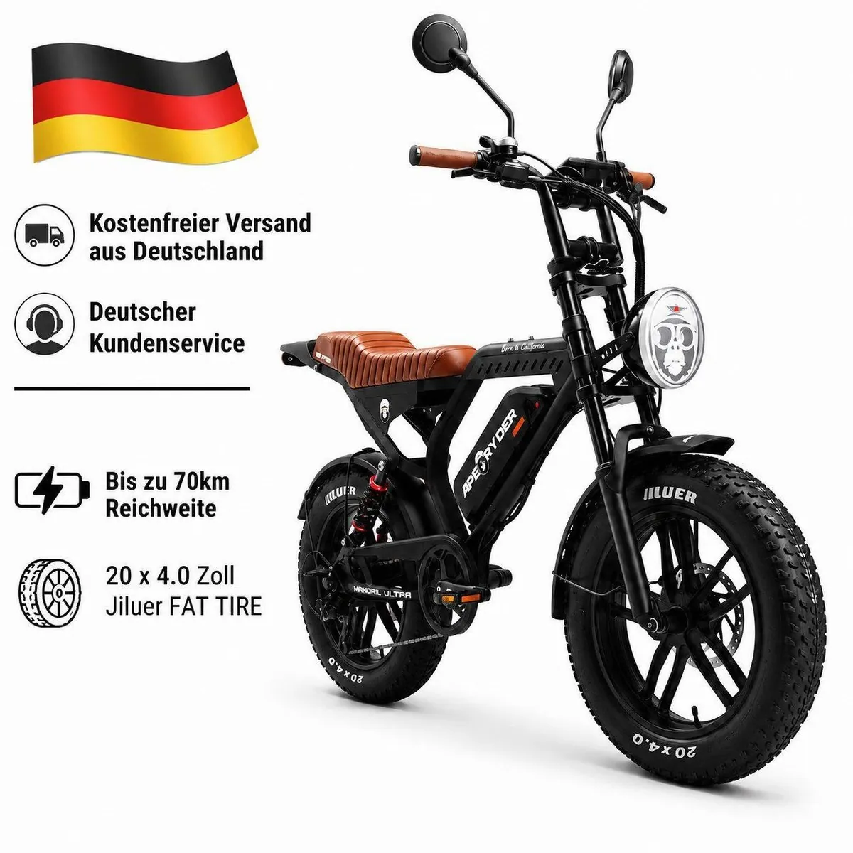APE RYDER E-Bike Mountainbike, 20 Zoll, 48V 15Ah Akku, hydraulische Bremsen
