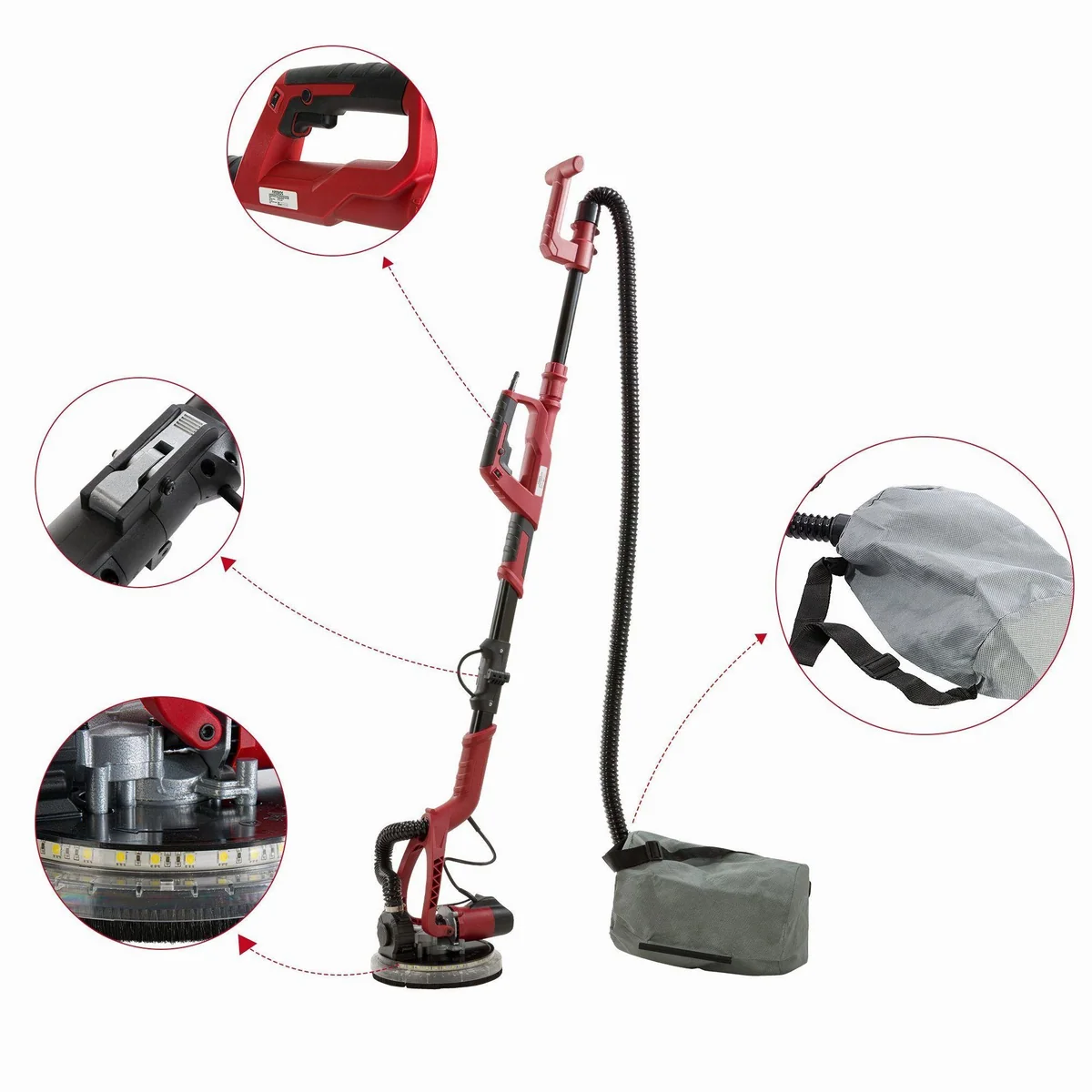 Arebos Langhalsschleifer, 750 W Motor, integriertes Staubabsaugsystem, LED-Beleuchtung 3
