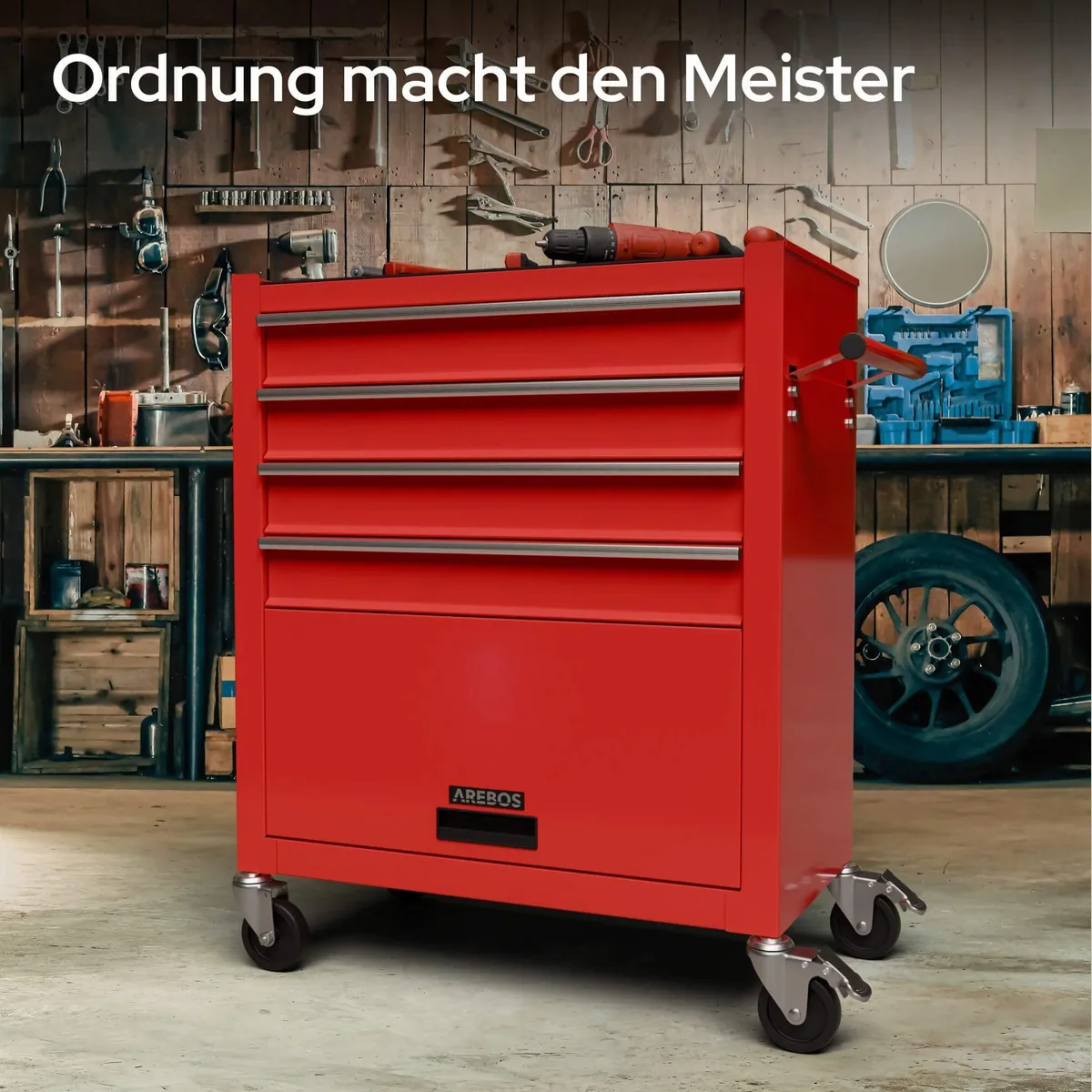 Arebos Werkstattwagen, 81-tlg. Werkzeugset, robust aus Stahl, kratzfeste Arbeitsplatte 4