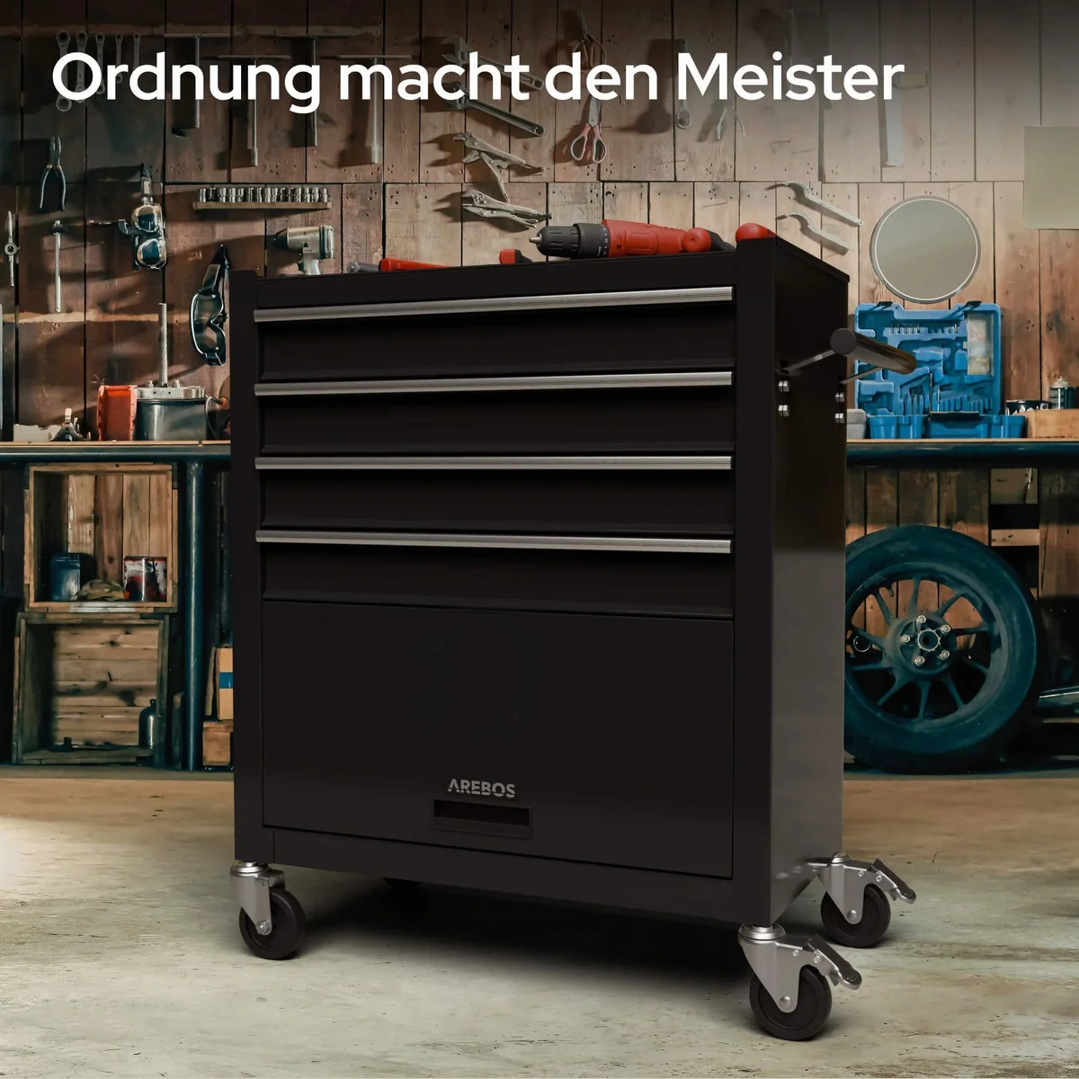 Arebos Werkstattwagen 81 tlg., robustes Stahlgehäuse, kratzfeste Arbeitsplatte 4