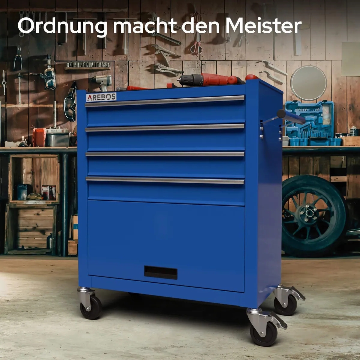 Arebos Werkstattwagen, 4 Schubladen, pulverbeschichtet, mobil, blau 4