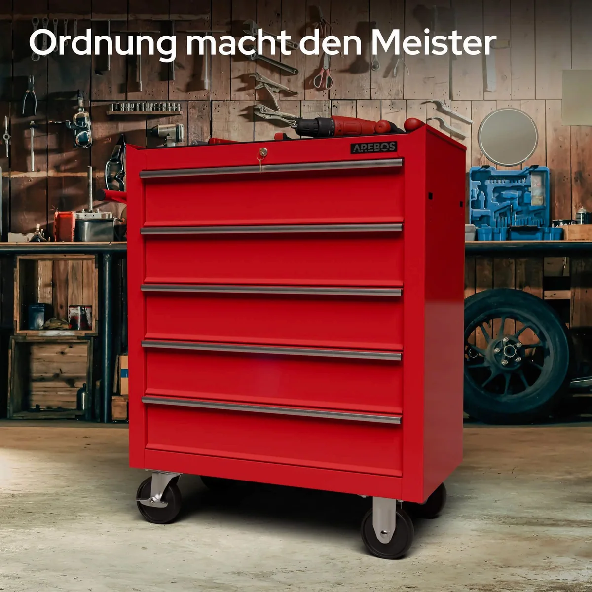 Arebos Werkstattwagen, 5 Schubladen, robust und zentral abschließbar 4
