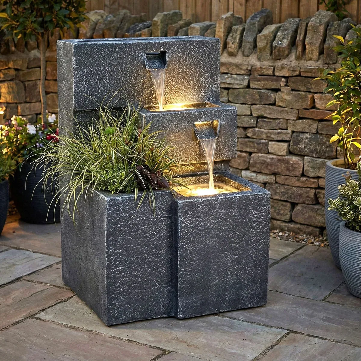 Arnusa Gartenbrunnen Grada, modernes Design, LED-Beleuchtung, pflegeleicht 2