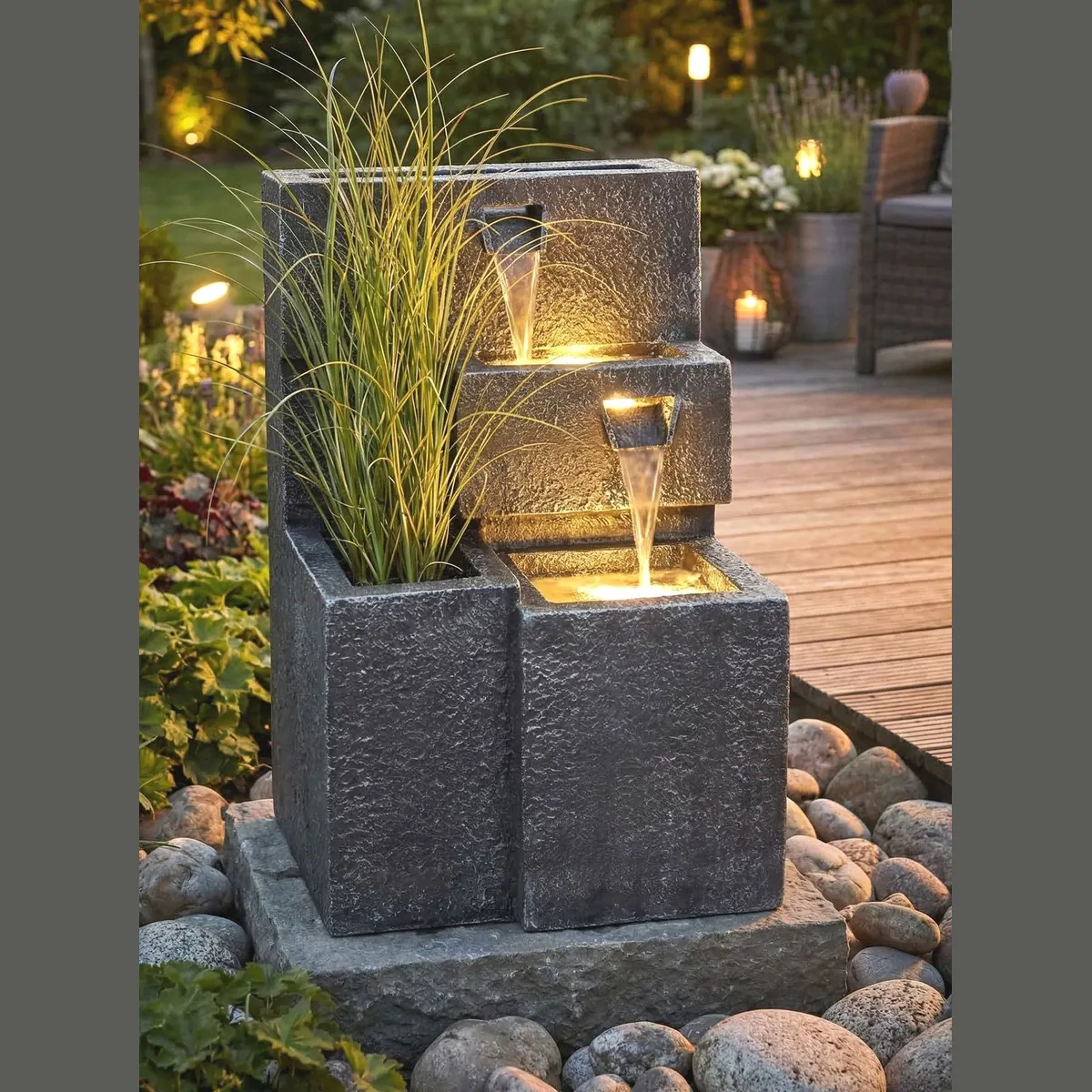 Arnusa Gartenbrunnen Grada, modernes Design, LED-Beleuchtung, pflegeleicht 3