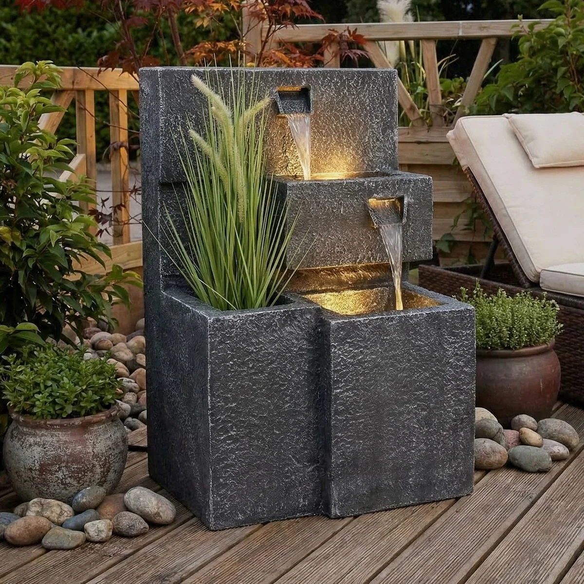 Arnusa Gartenbrunnen Grada, modernes Design, LED-Beleuchtung, pflegeleicht 4