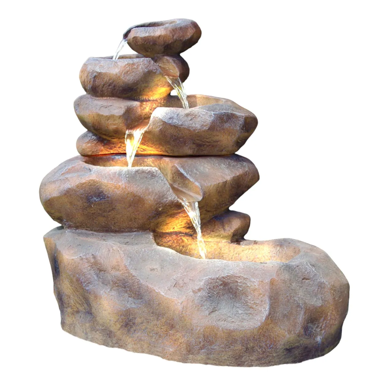 Arnusa Wasserfall Gartenbrunnen SB109, große Kaskade in Steinoptik, LED-Beleuchtung