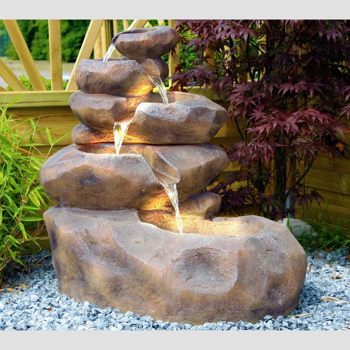 Arnusa Wasserfall Gartenbrunnen SB109, große Kaskade in Steinoptik, LED-Beleuchtung 2
