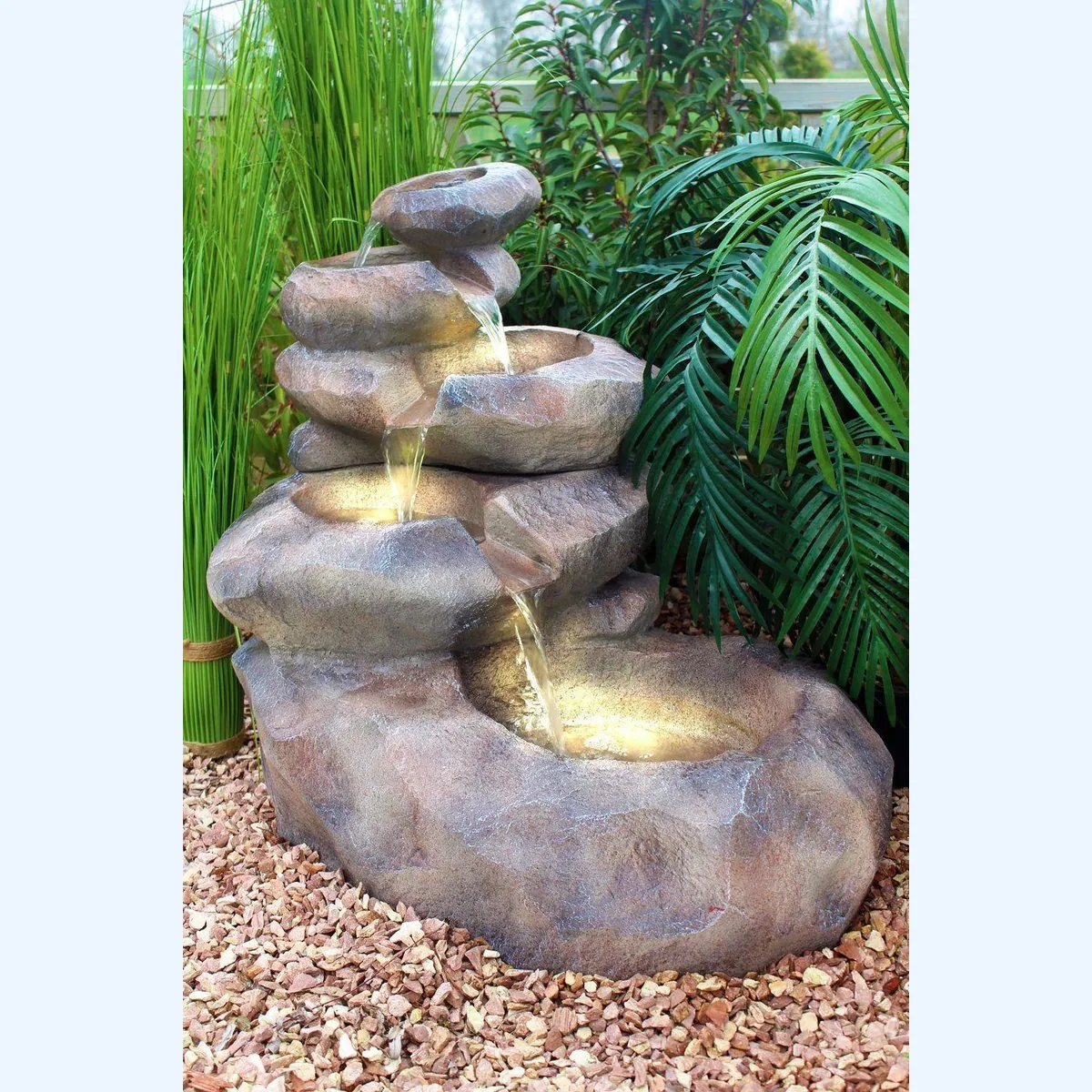 Arnusa Wasserfall Gartenbrunnen SB109, große Kaskade in Steinoptik, LED-Beleuchtung 5