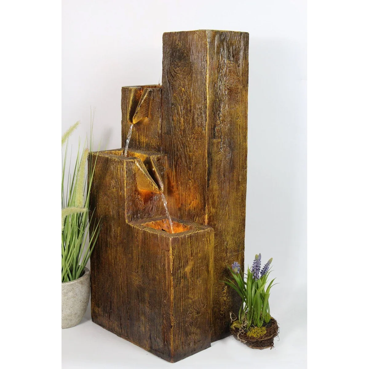 Arnusa Gartenbrunnen BK823, Holzoptik, 3x LED-Beleuchtung — 75 cm hoch, Komplett-Set 2
