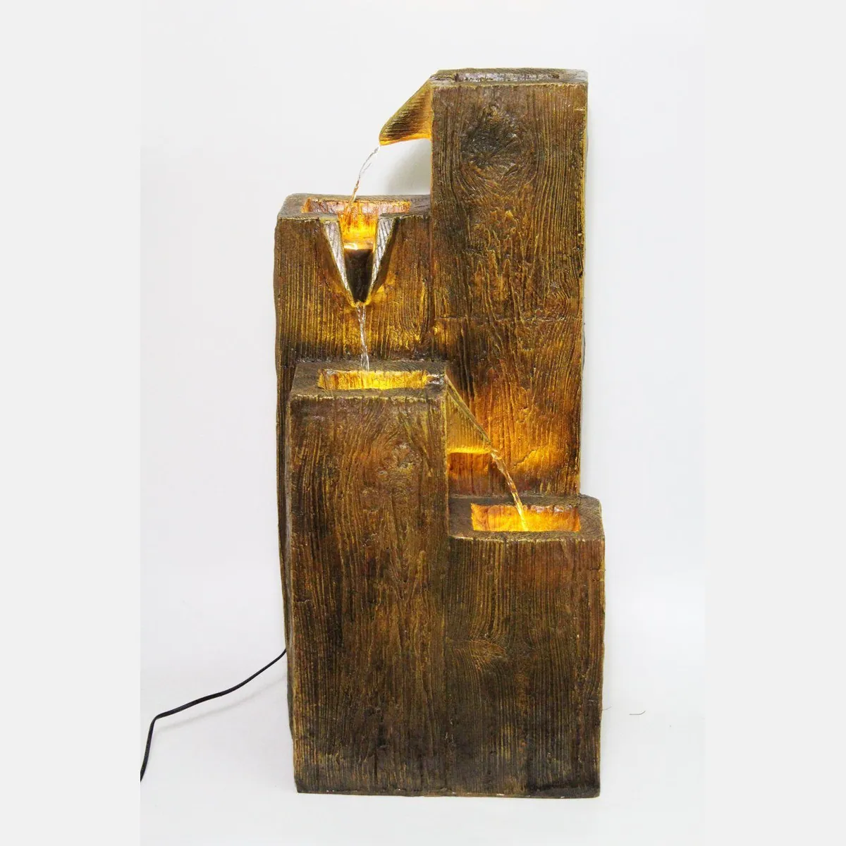 Arnusa Gartenbrunnen BK823, Holzoptik, 3x LED-Beleuchtung — 75 cm hoch, Komplett-Set 4