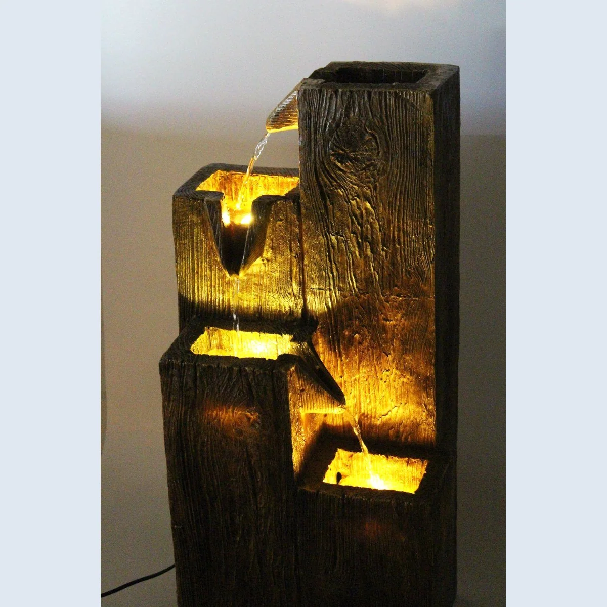 Arnusa Gartenbrunnen BK823, Holzoptik, 3x LED-Beleuchtung — 75 cm hoch, Komplett-Set 5