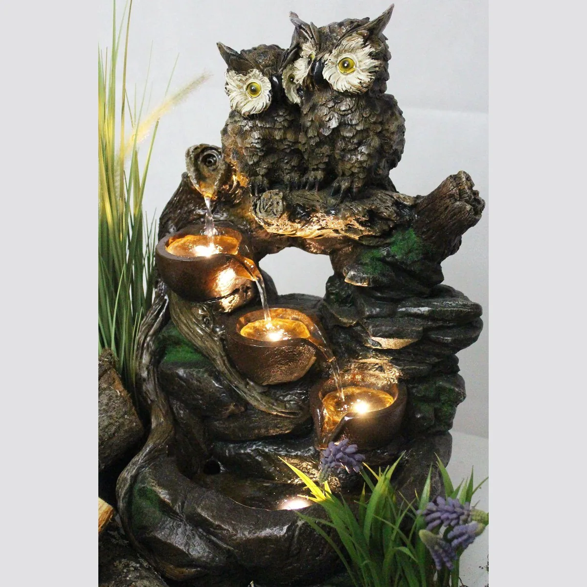 Arnusa Gartenbrunnen Eule, LED-Beleuchtung, detailreiche Verarbeitung 2