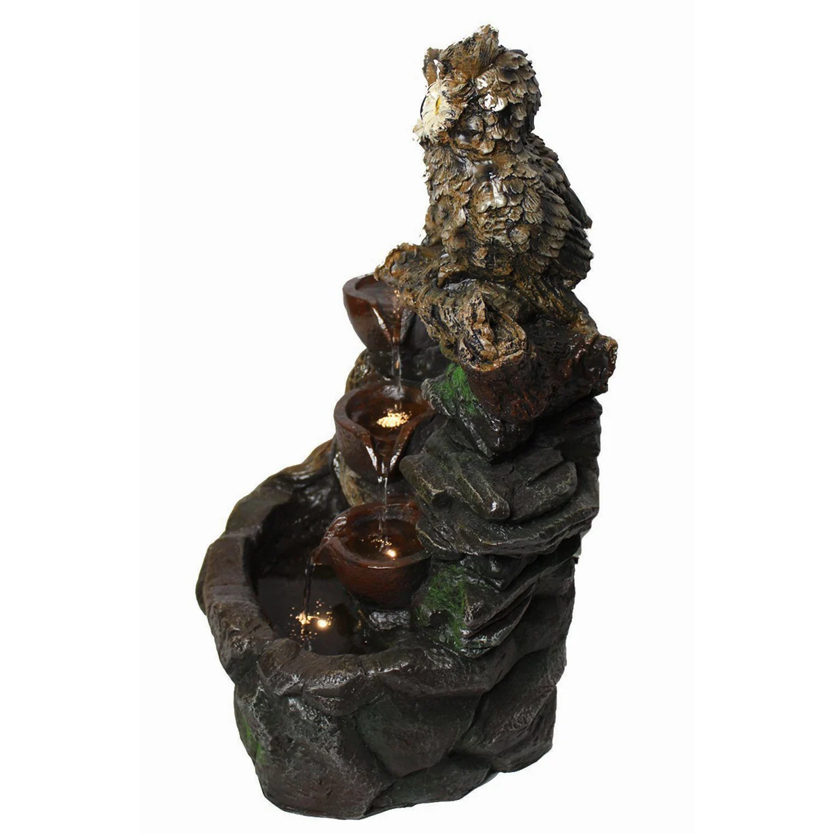 Arnusa Gartenbrunnen Eule, LED-Beleuchtung, detailreiche Verarbeitung 4