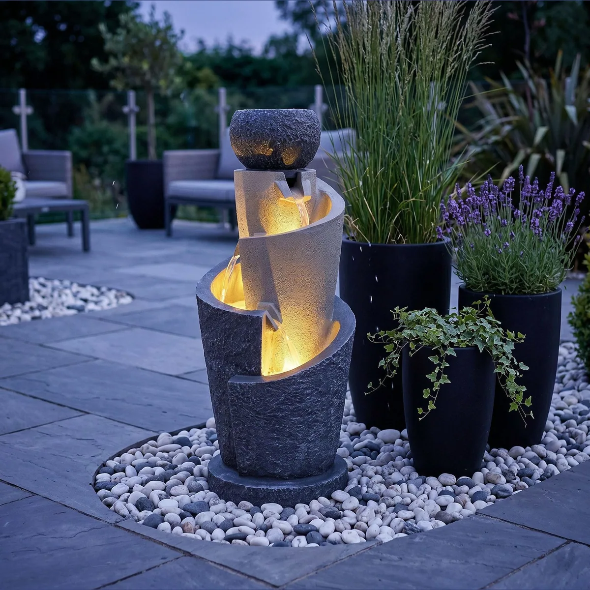 Arnusa Gartenbrunnen, LED-Beleuchtung, 66 cm Höhe, inklusive Dekobecken 3