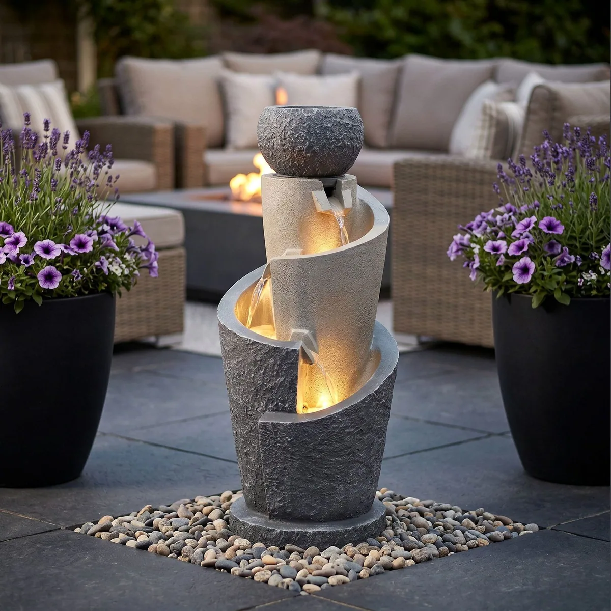 Arnusa Gartenbrunnen, LED-Beleuchtung, 66 cm Höhe, inklusive Dekobecken 4