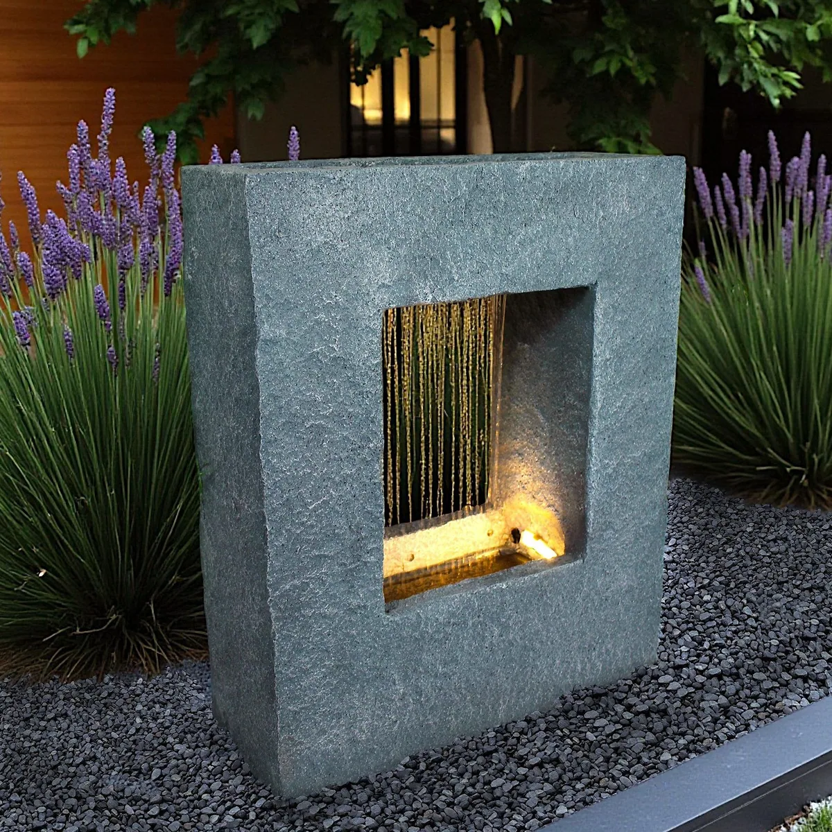 Arnusa Gartenbrunnen BK703, LED-Beleuchtung, Steinoptik — 65 cm hoch, 53 cm breit, für Innen und Außen