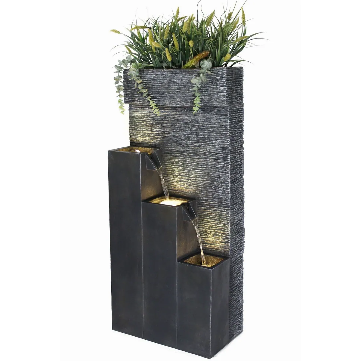 Arnusa Gartenbrunnen BK846, 101 cm Kaskade mit LED Beleuchtung — elegantes Wasserspiel in Steinoptik
