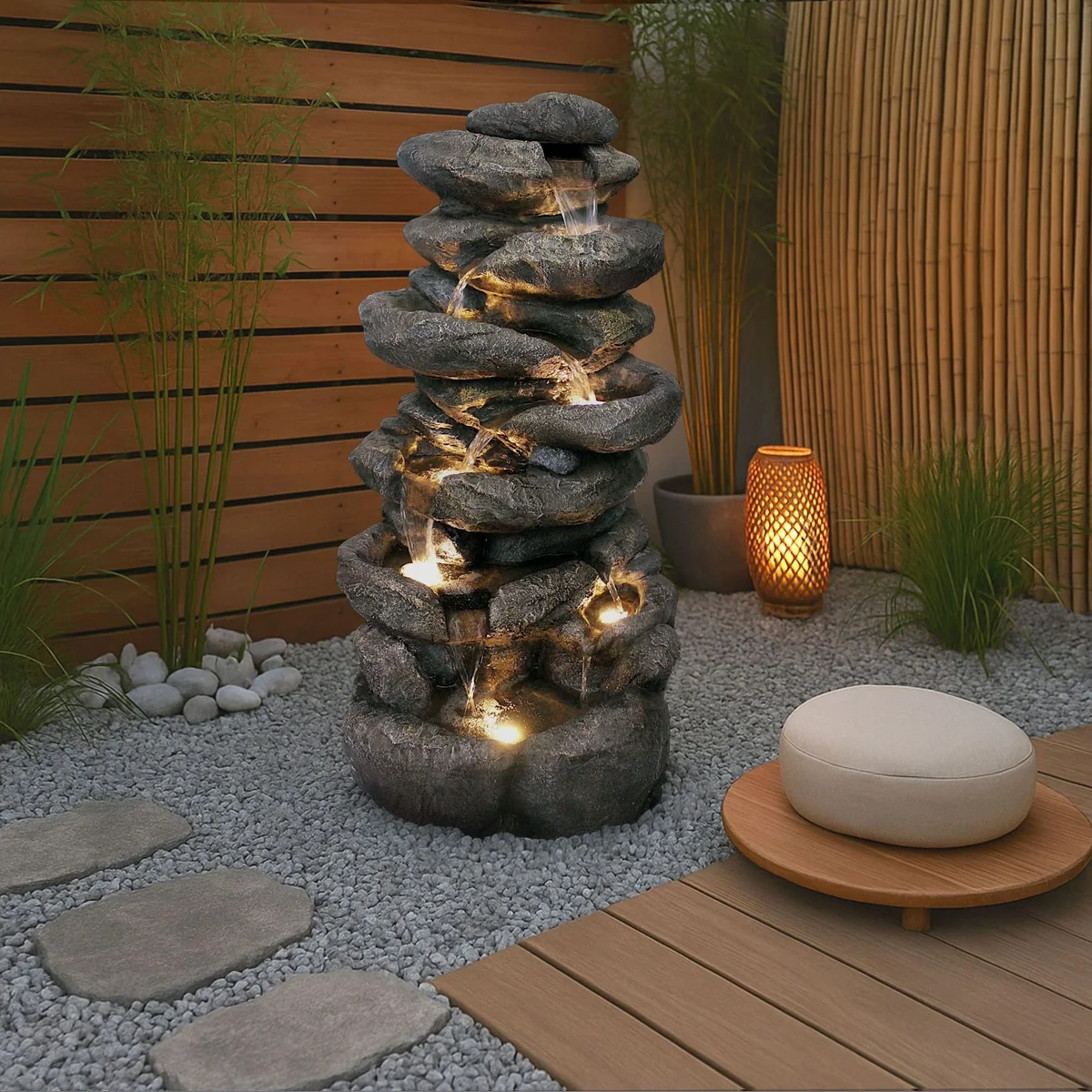 Arnusa Gartenbrunnen BK902, imposante Fels-Optik, LED-Beleuchtung, 100 cm Höhe 5