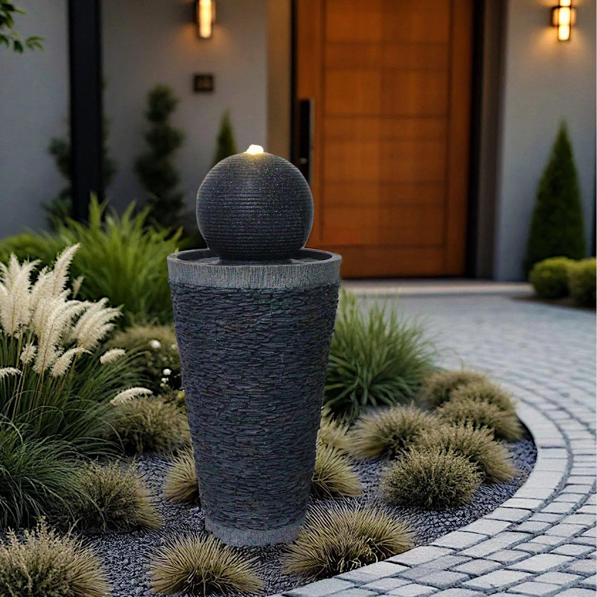 Arnusa Gartenbrunnen BK910, LED-Beleuchtung, Steinoptik, Komplett-Set 4