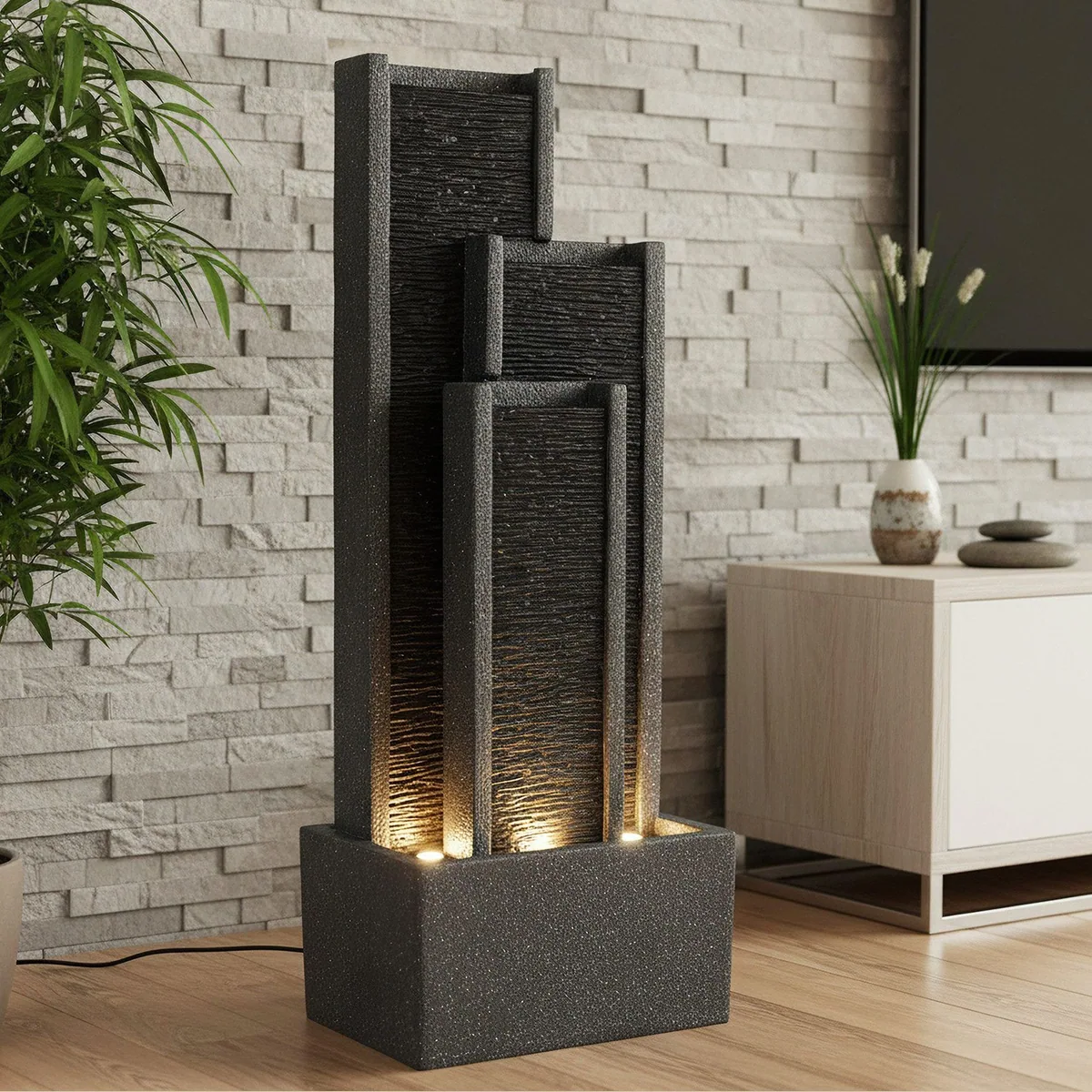Arnusa BK903 Gartenbrunnen, elegante Wasserwand mit LED-Beleuchtung 2