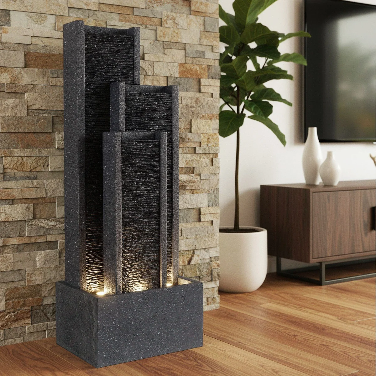 Arnusa BK903 Gartenbrunnen, elegante Wasserwand mit LED-Beleuchtung 3