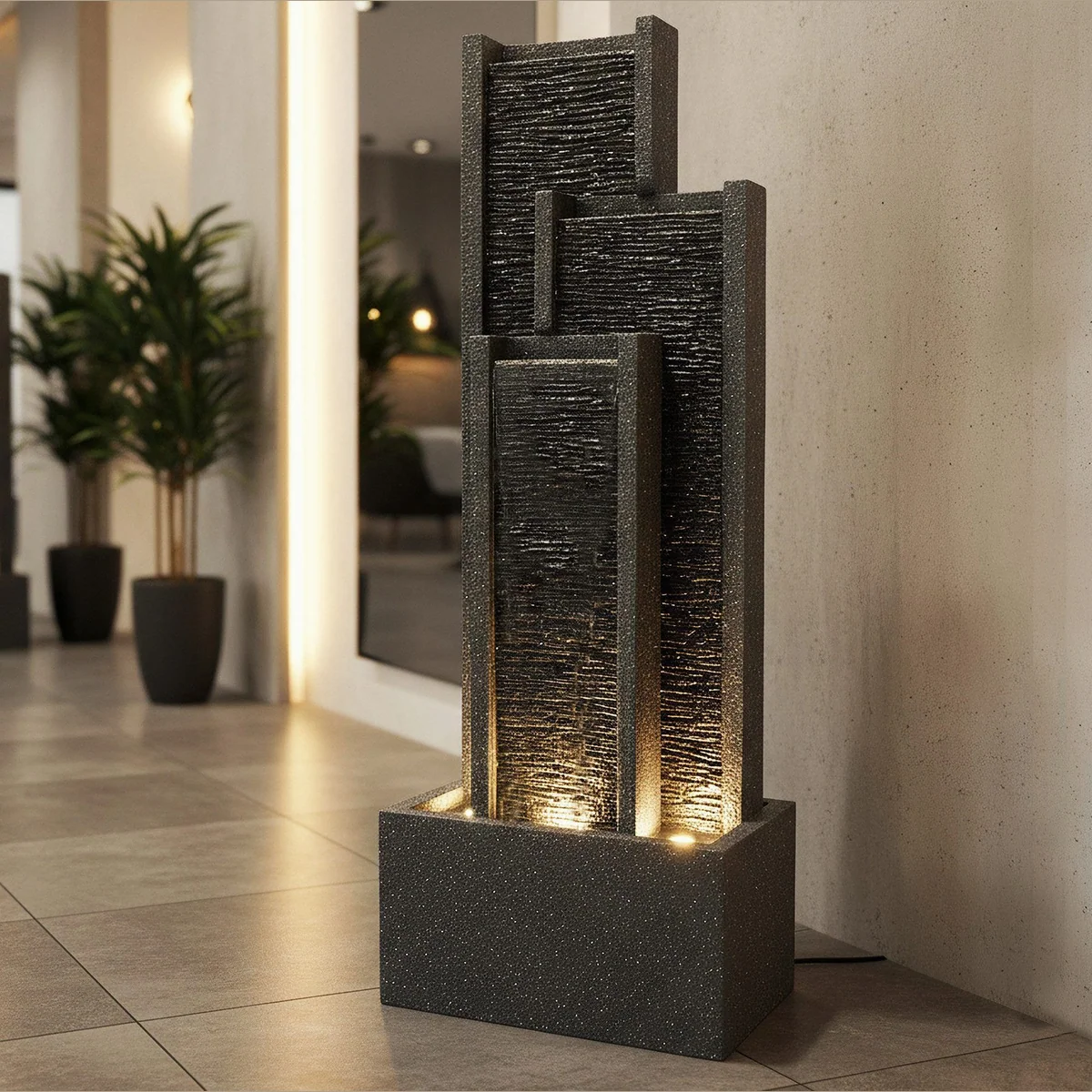 Arnusa BK903 Gartenbrunnen, elegante Wasserwand mit LED-Beleuchtung 4