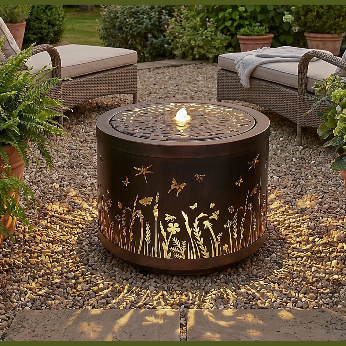 Arnusa Gartenbrunnen BK904, stilvolles Wasserspiel mit LED-Beleuchtung — 45 cm Durchmesser, dekorative Verzierungen, Innen- & Außenbereich 4