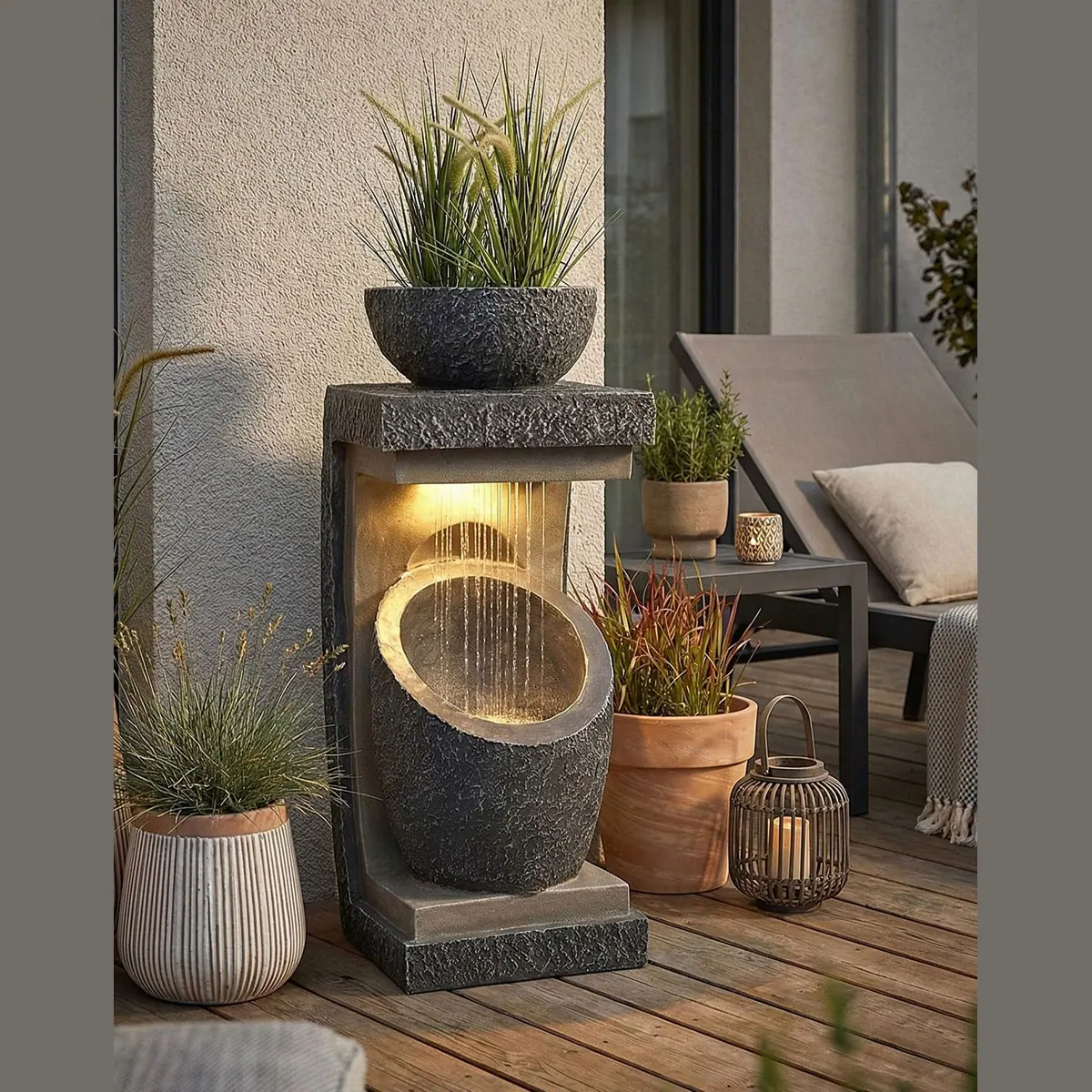 Arnusa Gartenbrunnen, moderne Steinoptik, LED-Beleuchtung, bepflanzbar — 81 cm 3