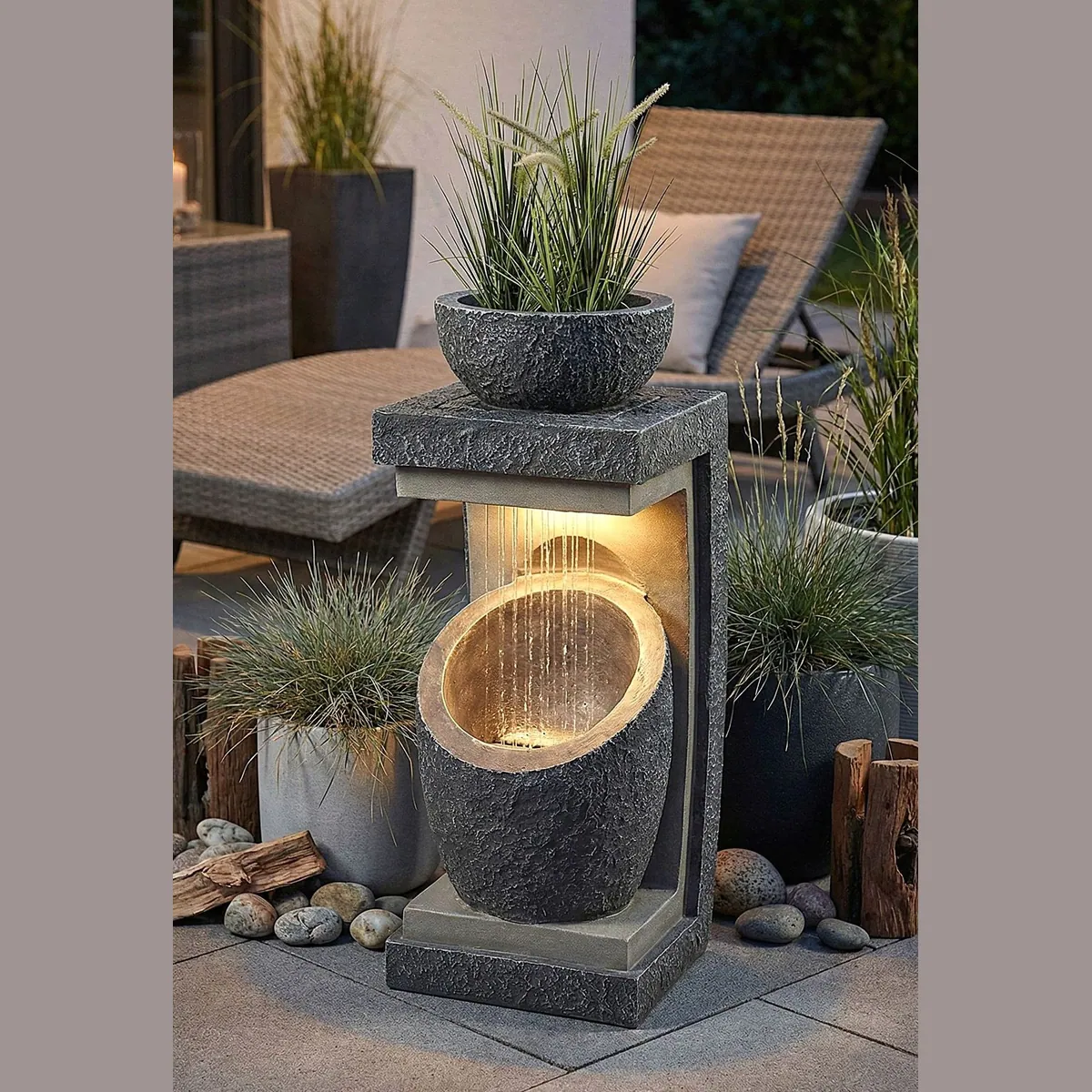 Arnusa Gartenbrunnen, moderne Steinoptik, LED-Beleuchtung, bepflanzbar — 81 cm 4