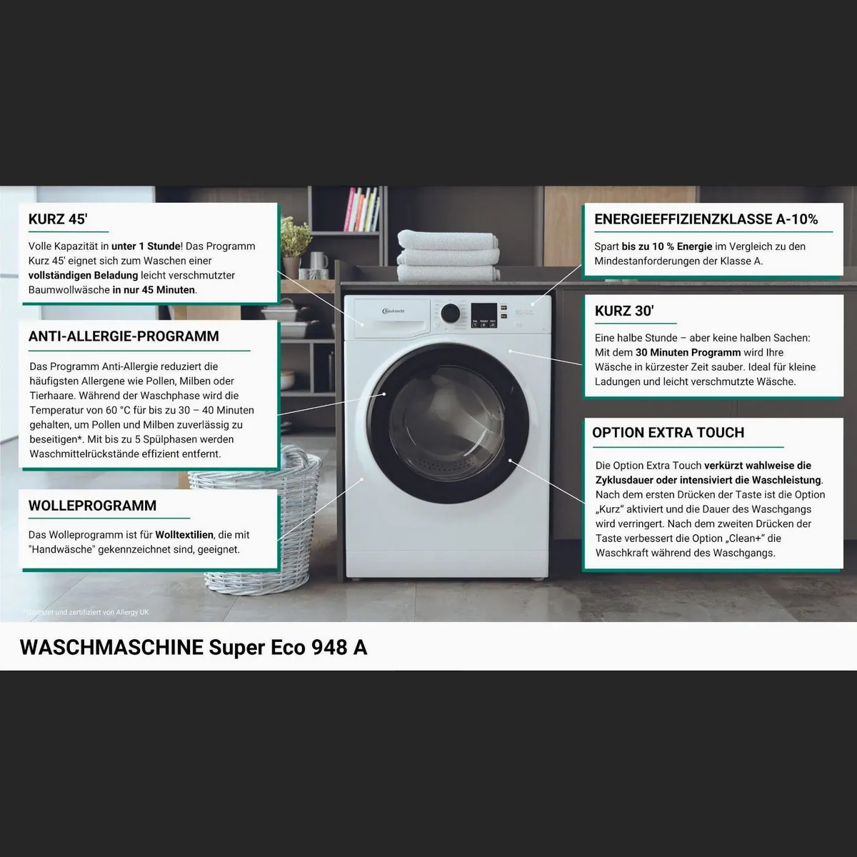 BAUKNECHT Super Eco 948 A Waschmaschine, 9 kg, 1400 U/min, 4 Jahre Garantie 3
